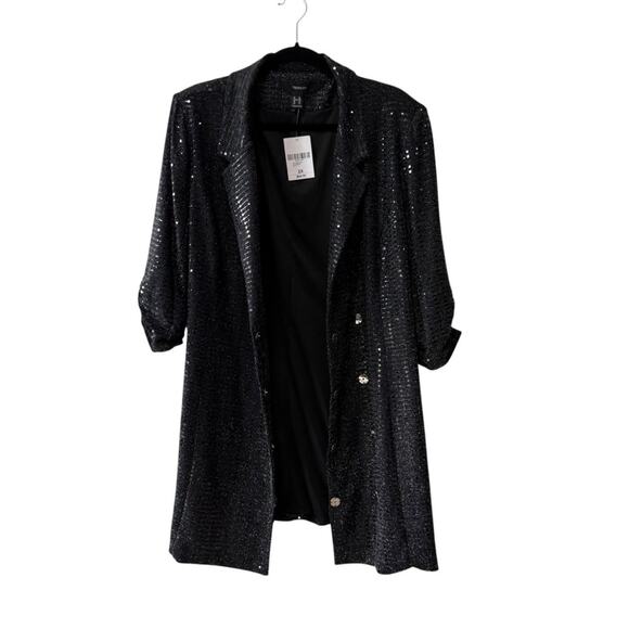 Forever 21 Double Breasted Collared 3/4 Sleeve Sequin Jacket Black Size 2X Plus - Picture 6 of 10
